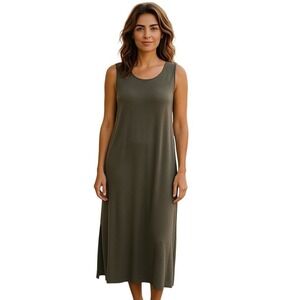 New NWT Dark Olive J.Jill Wearever Side Slit Boho Flowy Tank Maxi Dress - XL